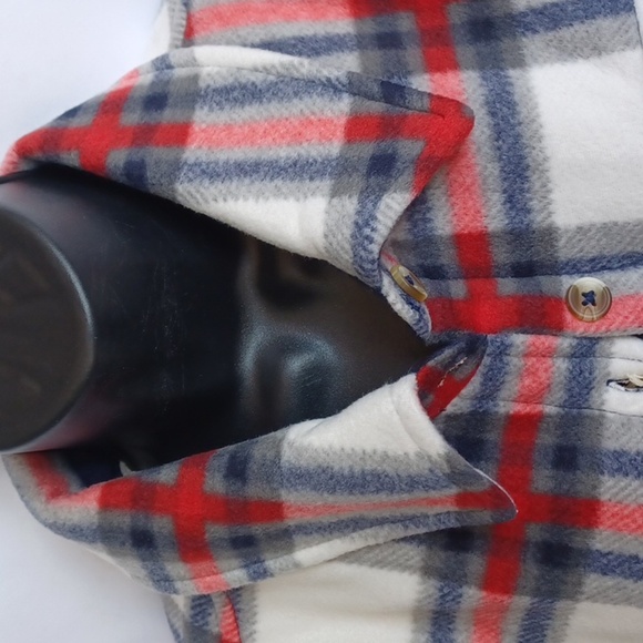 Sage Red/gray/white/blue Plaid Plush Shirt Jacket / Shacket, M, 22" PTP, 26" L - Picture 3 of 8